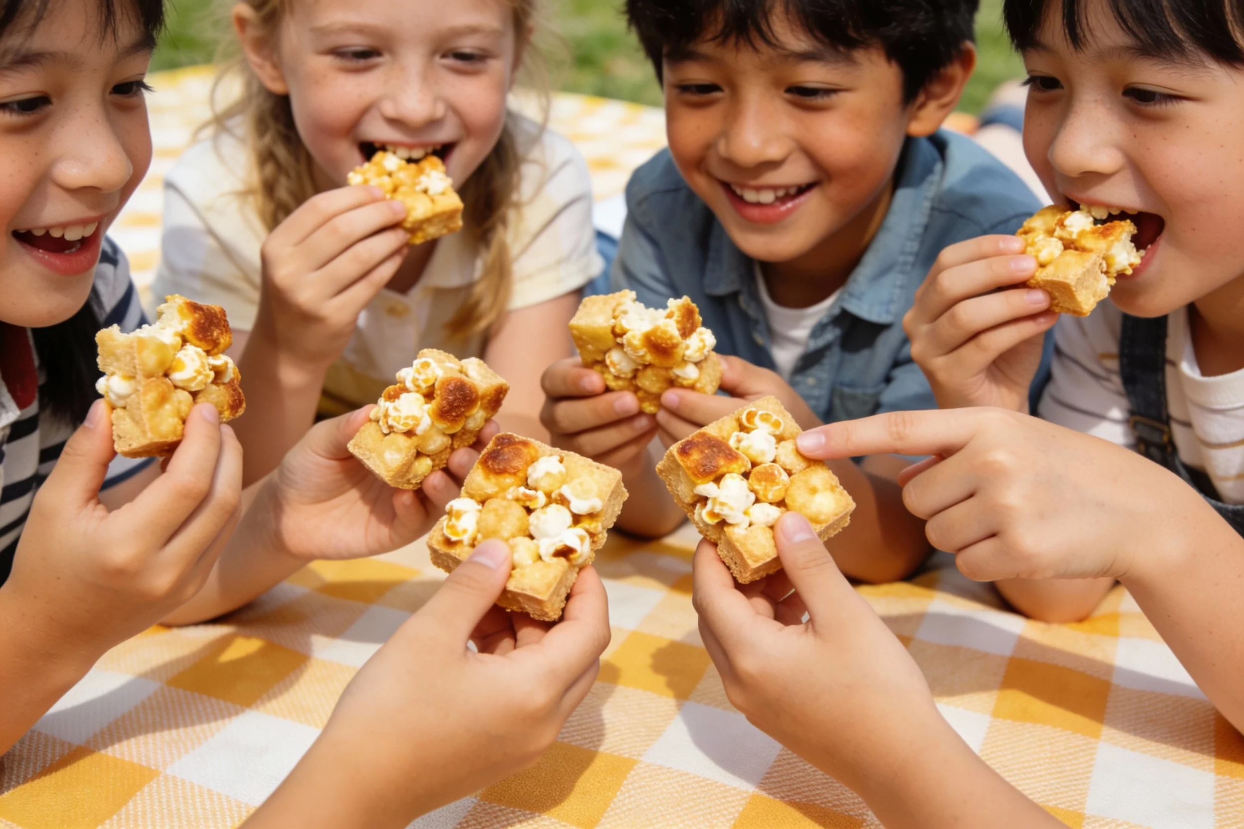 Kids enjoying crispy popcorn tofu
