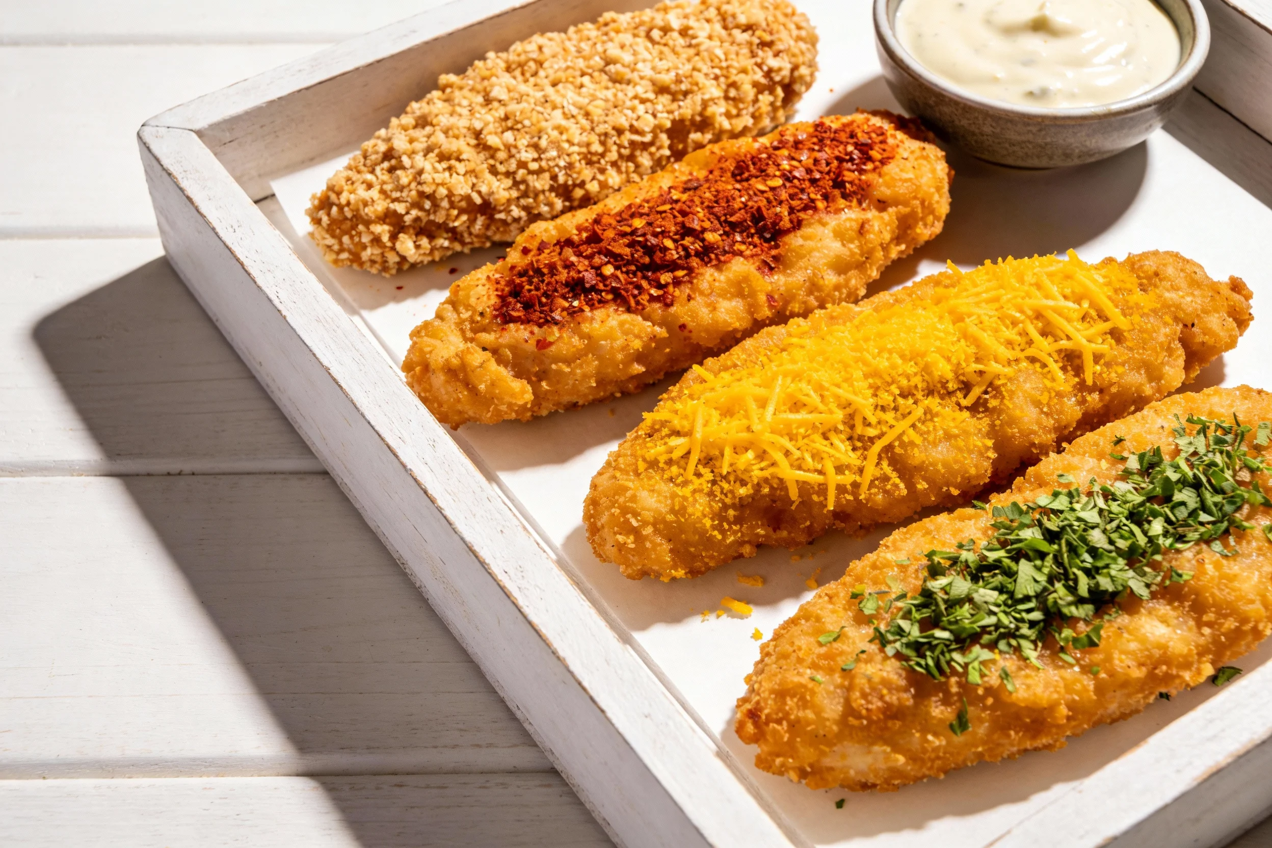 Various flavor options for chicken tenders