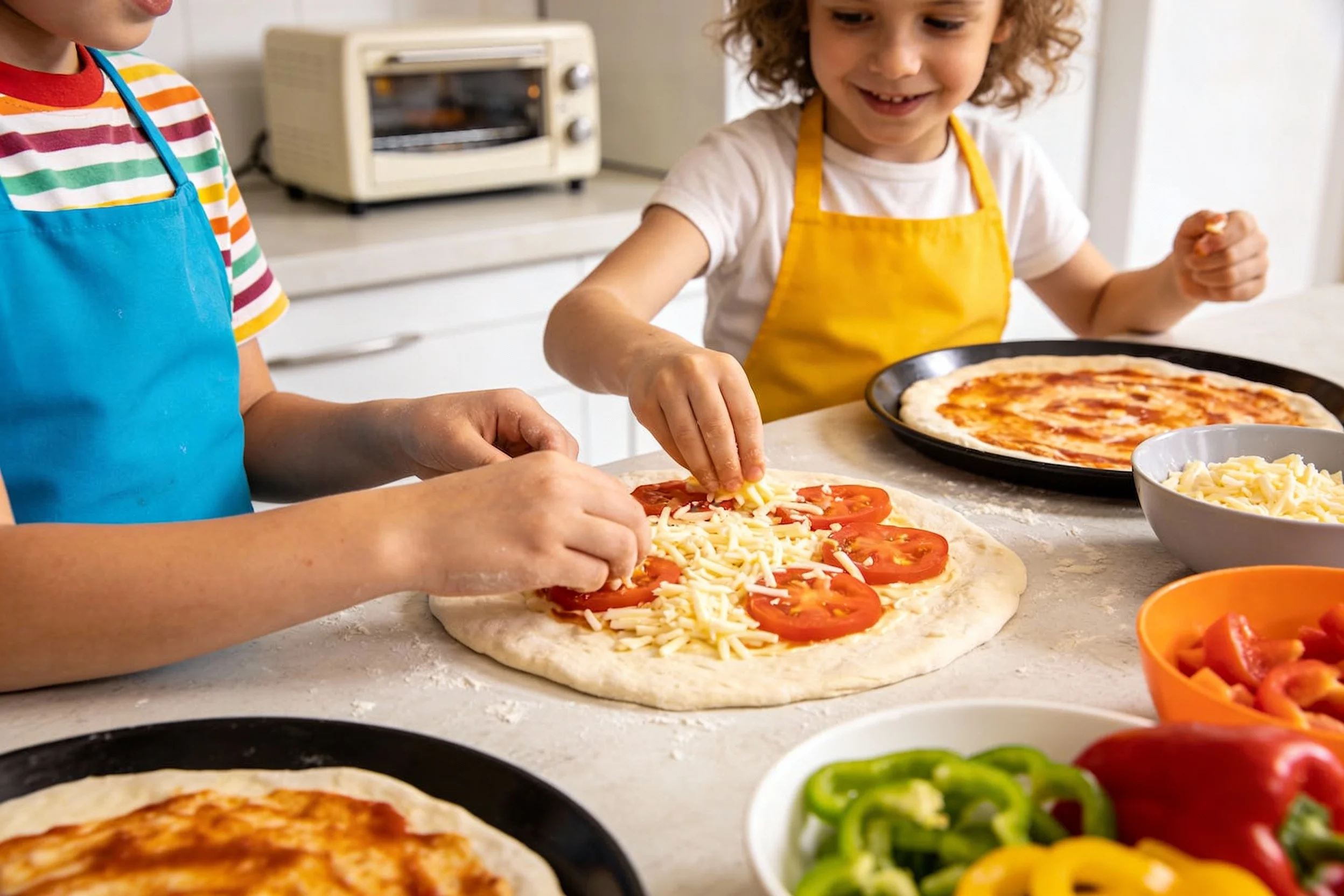 Children having fun at a DIY pizza party