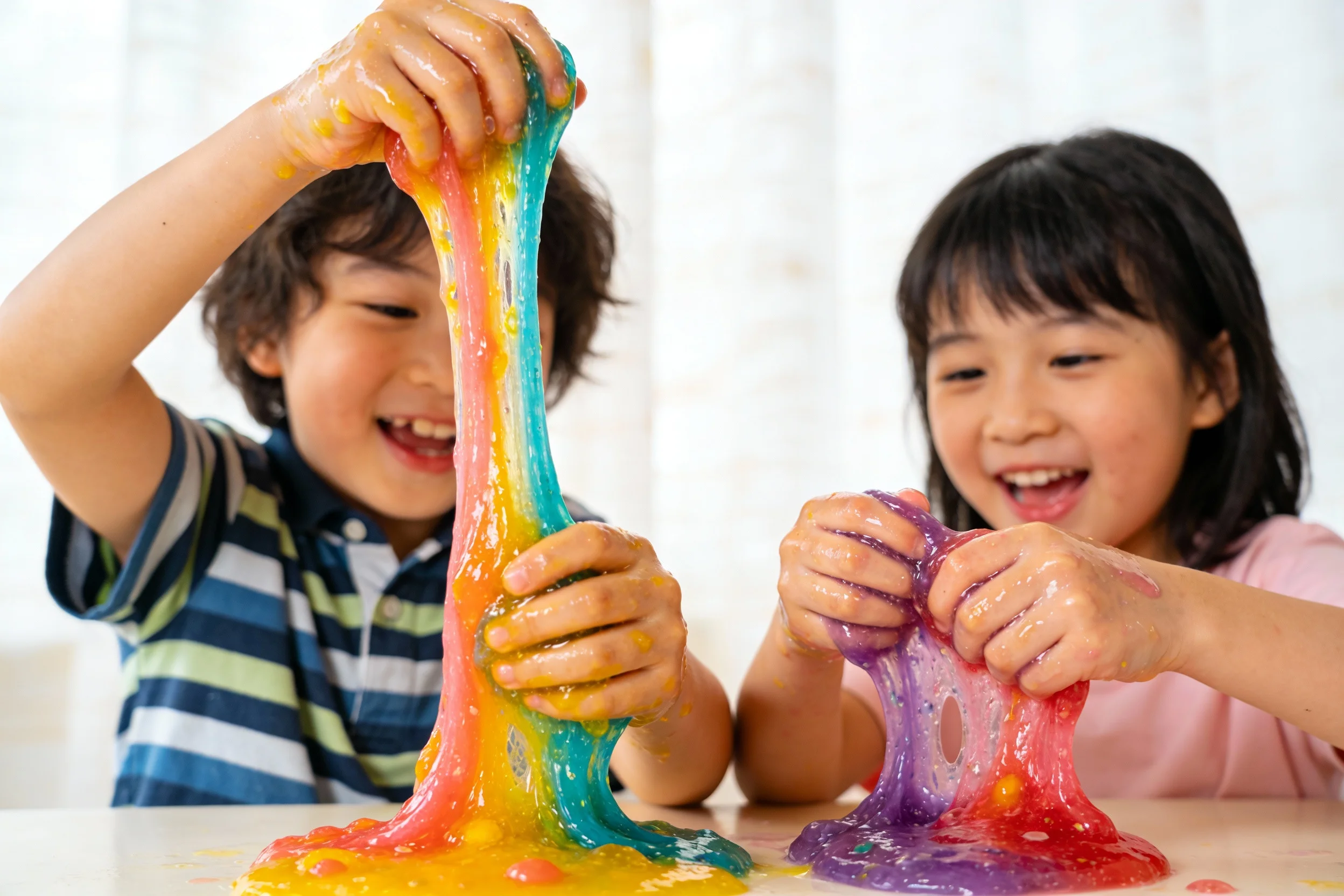 Children playing with edible slime