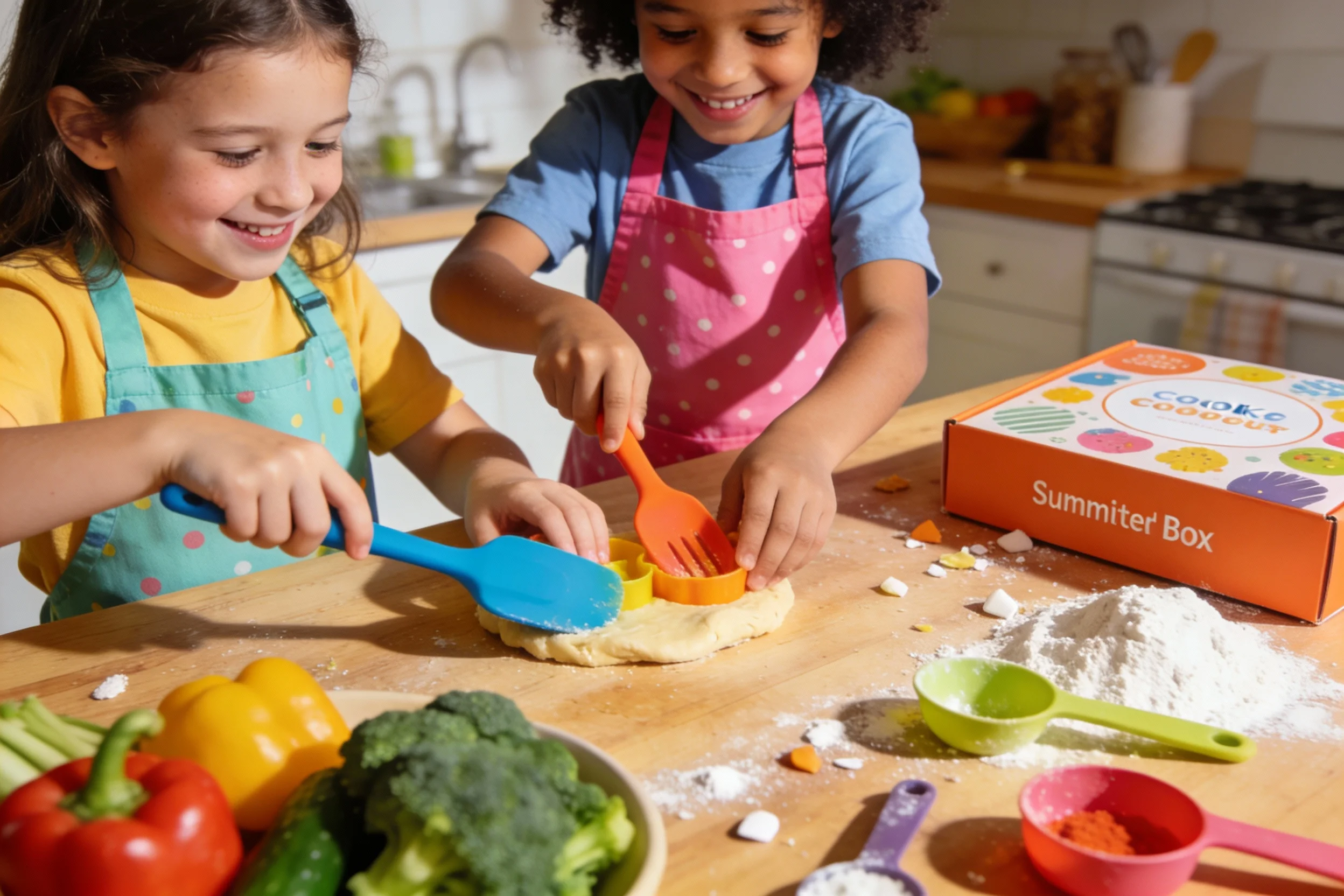 Children enjoying cooking with a subscription box