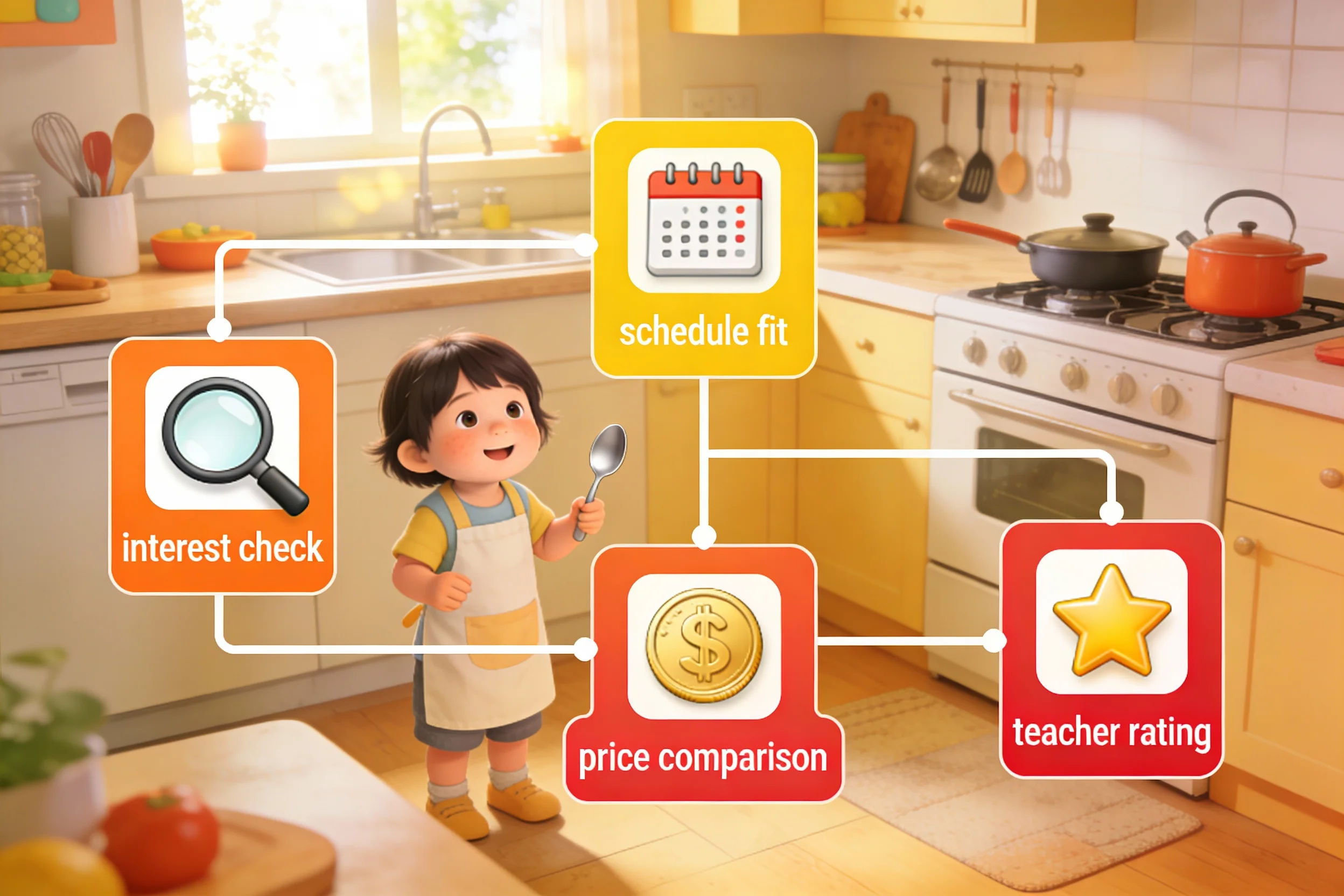 Decision-making flowchart for choosing cooking classes