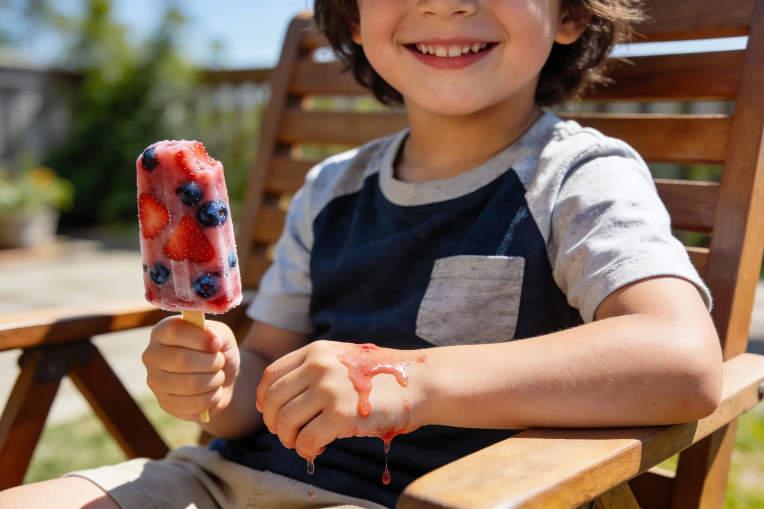 A child enjoying a homemade fruit popsicle